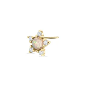 Solid Gold Star Opal Stud Earring