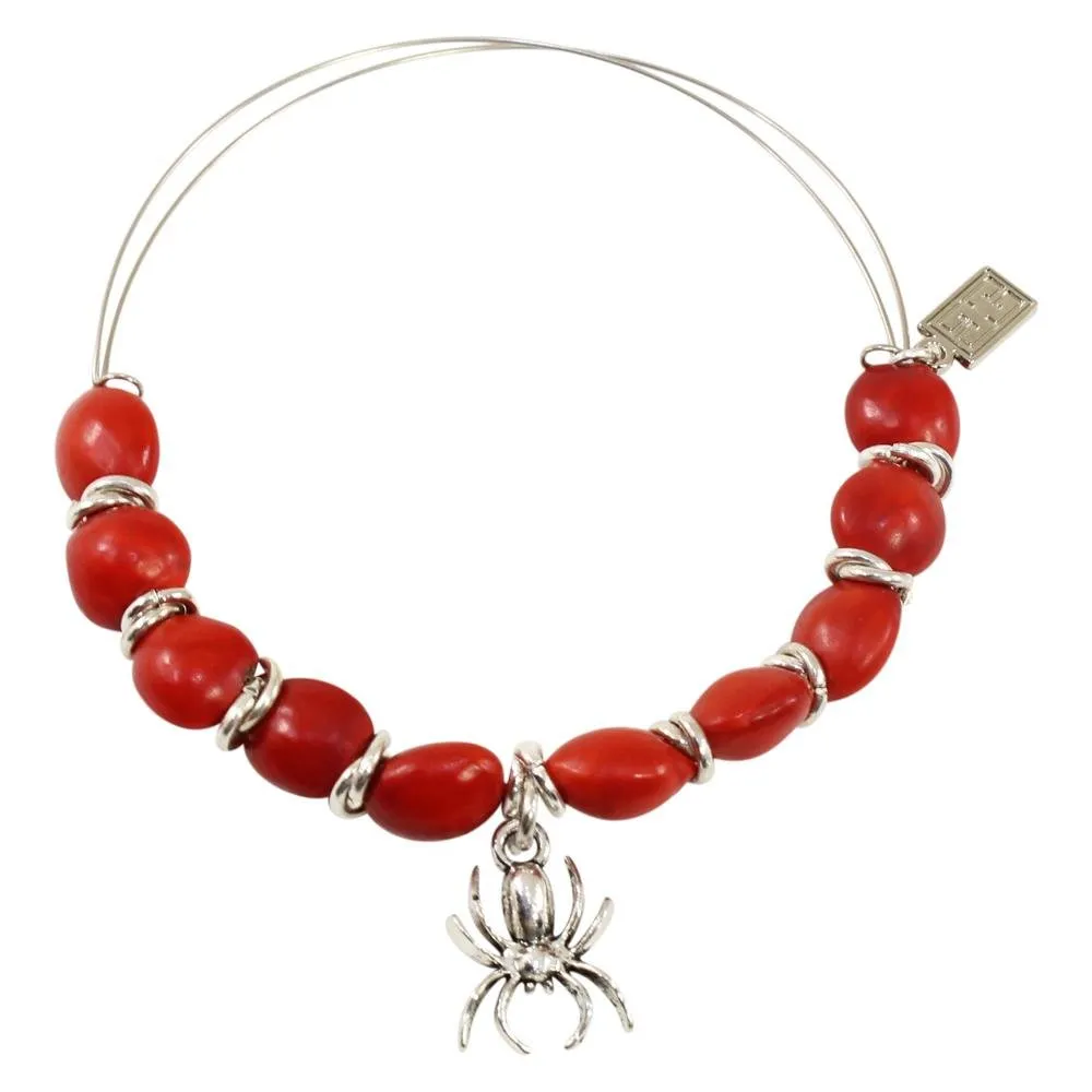 Spider Charm Adjustable Bangle/Bracelet for Women w/Huayruro Red Seed