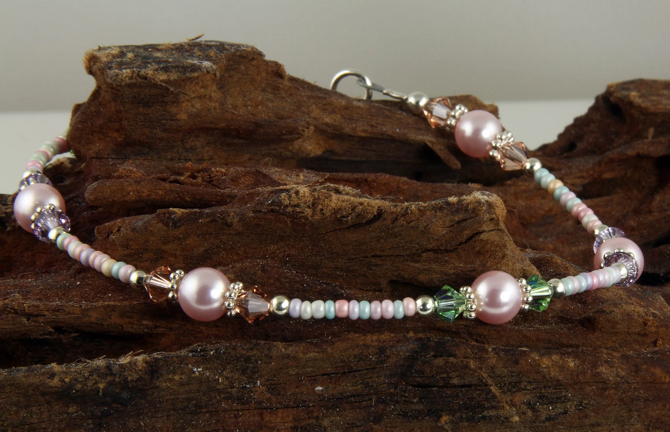 Spring Pink Pearl Beaded Anklet