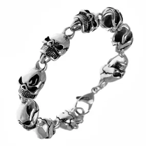 Stainless Steel Large Skull Heads Heavyweight Bracelet