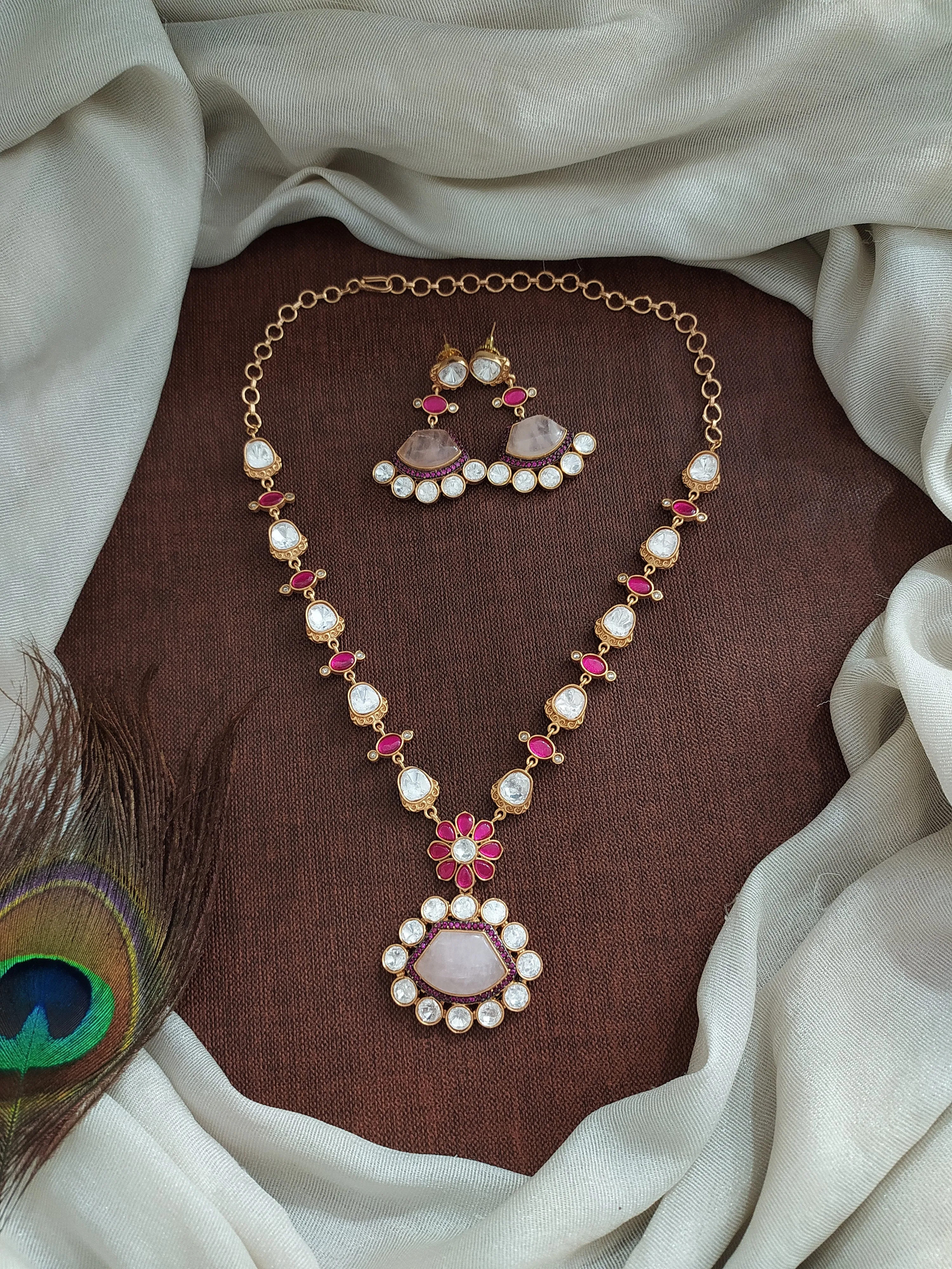 Statement Necklace Set with Real-Look Gemstones – Moissanite, Quartz, and Jadau Kundan Stones