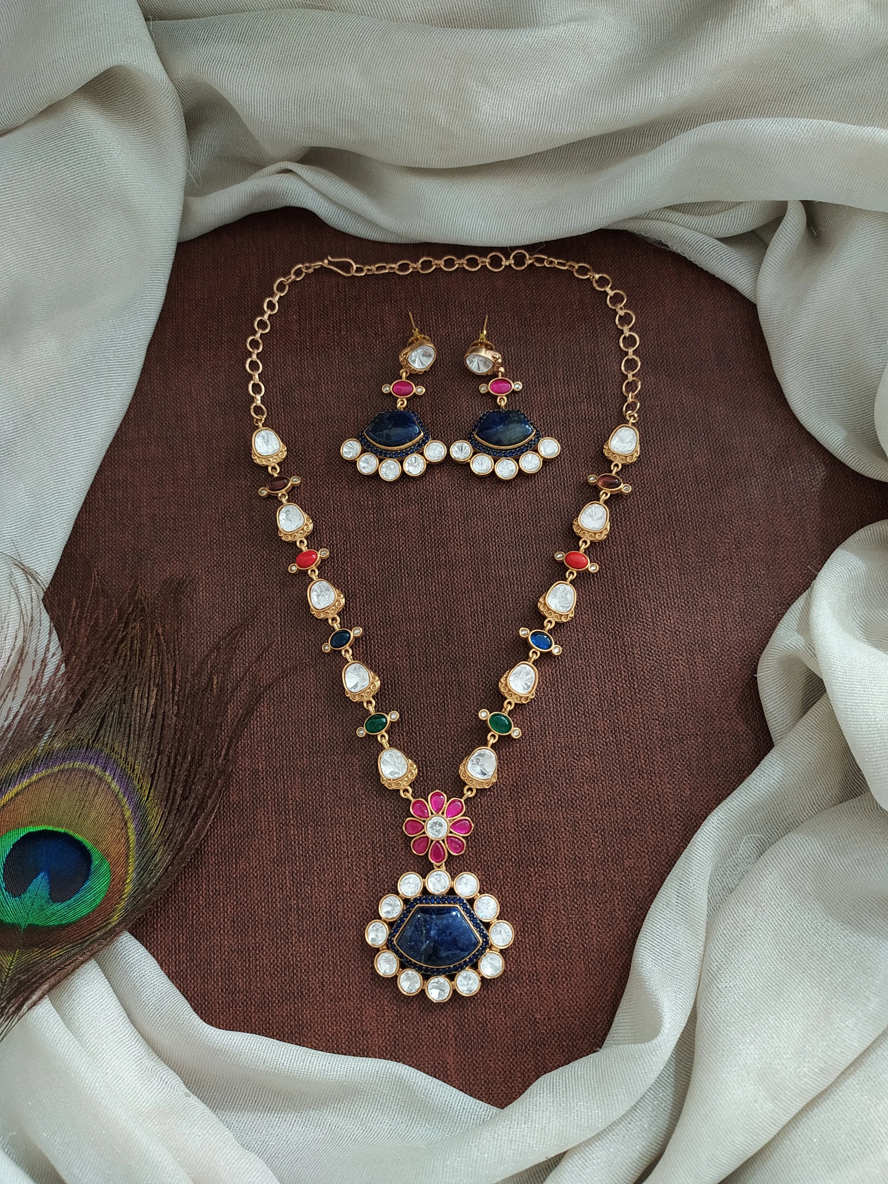 Statement Necklace Set with Real-Look Gemstones – Moissanite, Quartz, and Jadau Kundan Stones