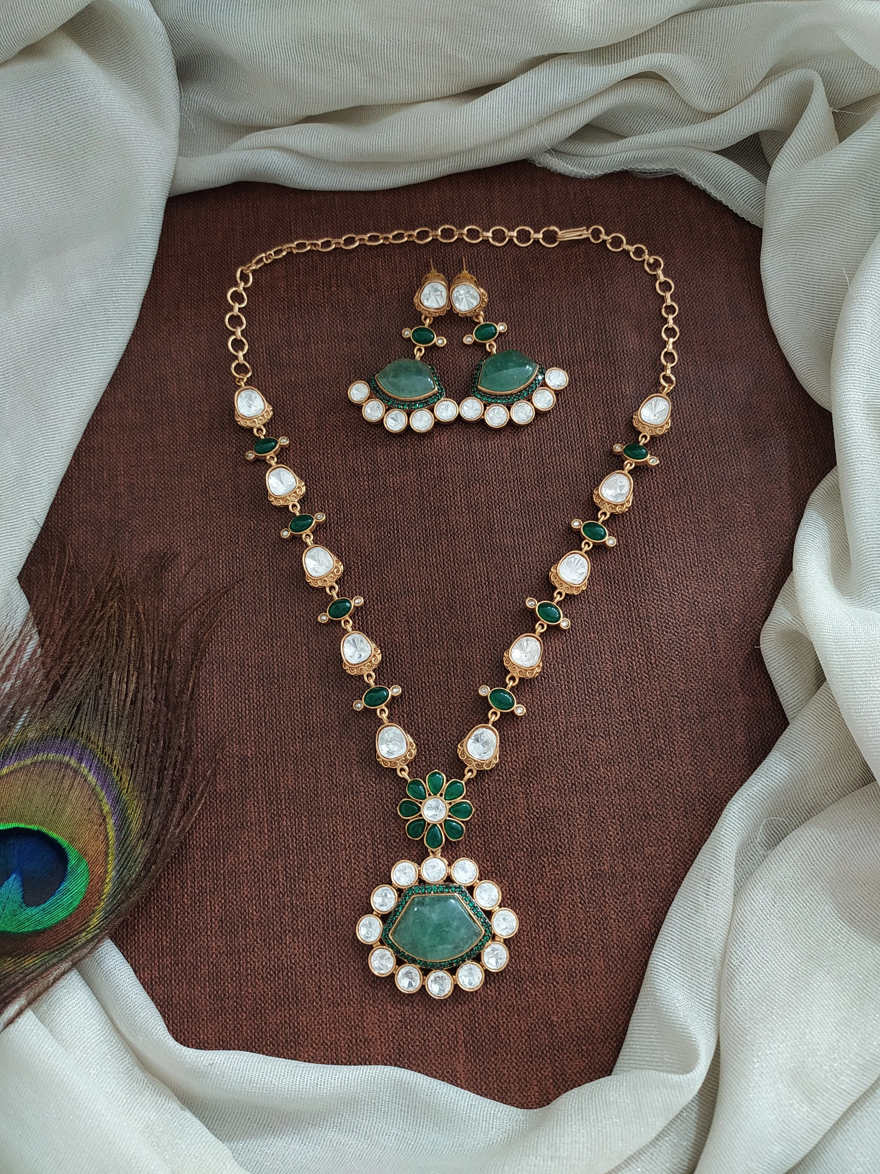 Statement Necklace Set with Real-Look Gemstones – Moissanite, Quartz, and Jadau Kundan Stones