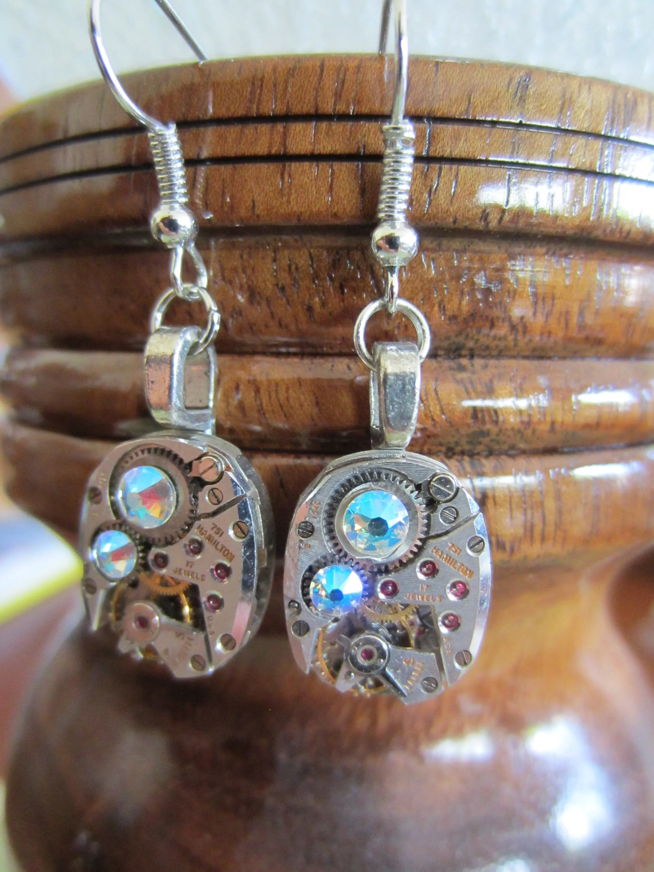 Steampunk watch earrings - Almost Time  - Steampunk Earrings - Sapphire shimmer - Repurposed art