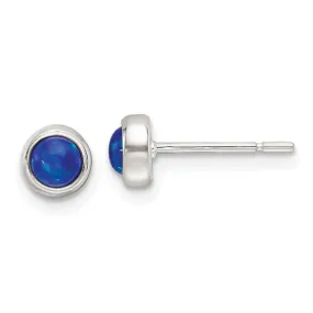 Sterling Silver 5mm Blue Cabochon Opal Bezel Stud Earrings