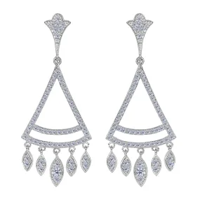 Sterling Silver And Cubic Zirconia Triangle Shaped Chandelier Earrings