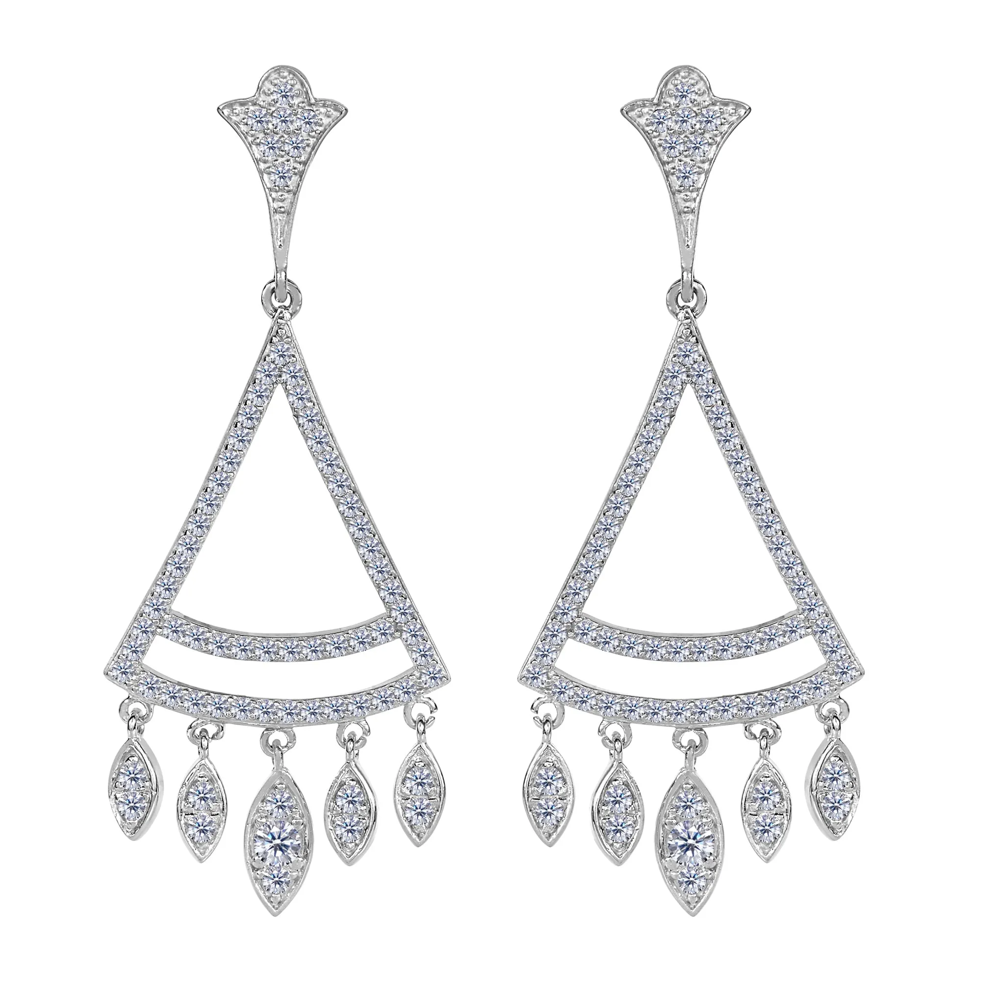 Sterling Silver And Cubic Zirconia Triangle Shaped Chandelier Earrings