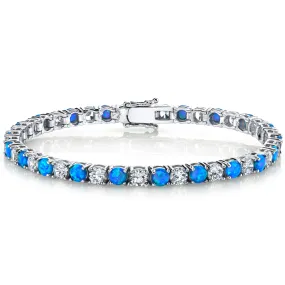 Sterling Silver Blue Opal Cubic Zirconia Eternity Bracelet 7.5TCW 4mm 7.25"