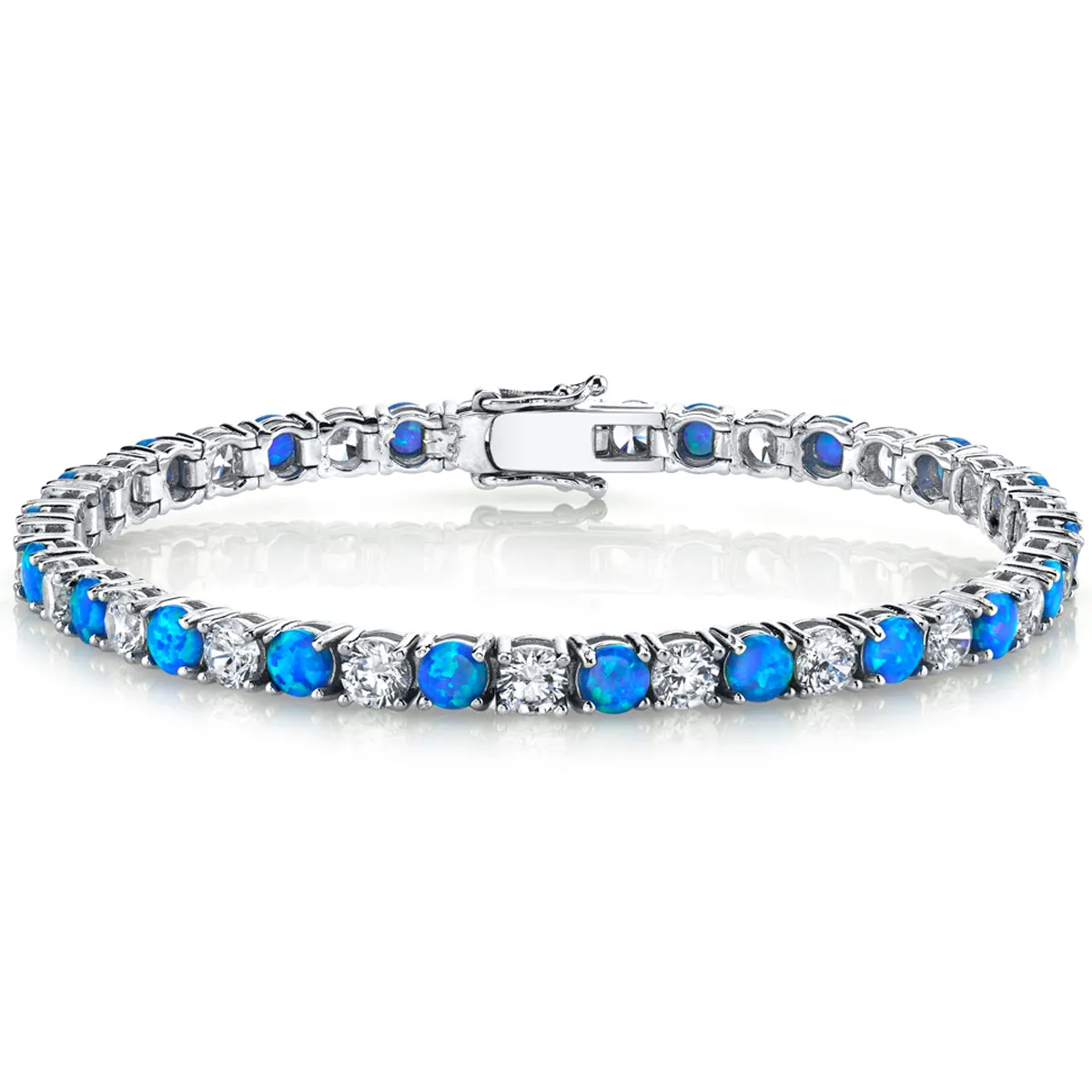 Sterling Silver Blue Opal Cubic Zirconia Eternity Bracelet 7.5TCW 4mm 7.25"