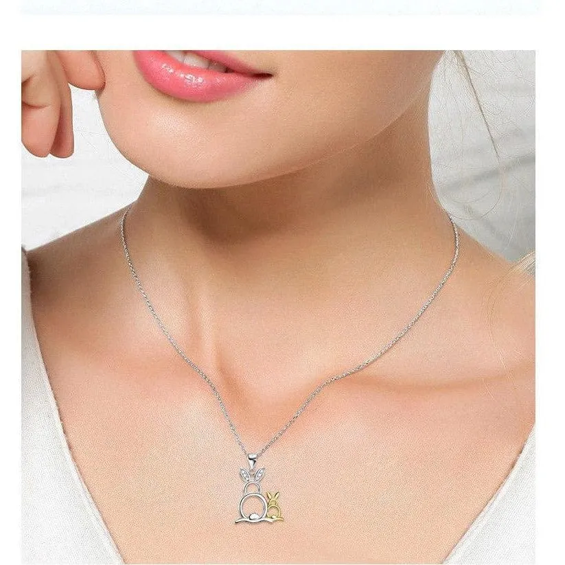 Sterling Silver Bunny Rabbit Necklace with Pair of CUTE Rabbits!