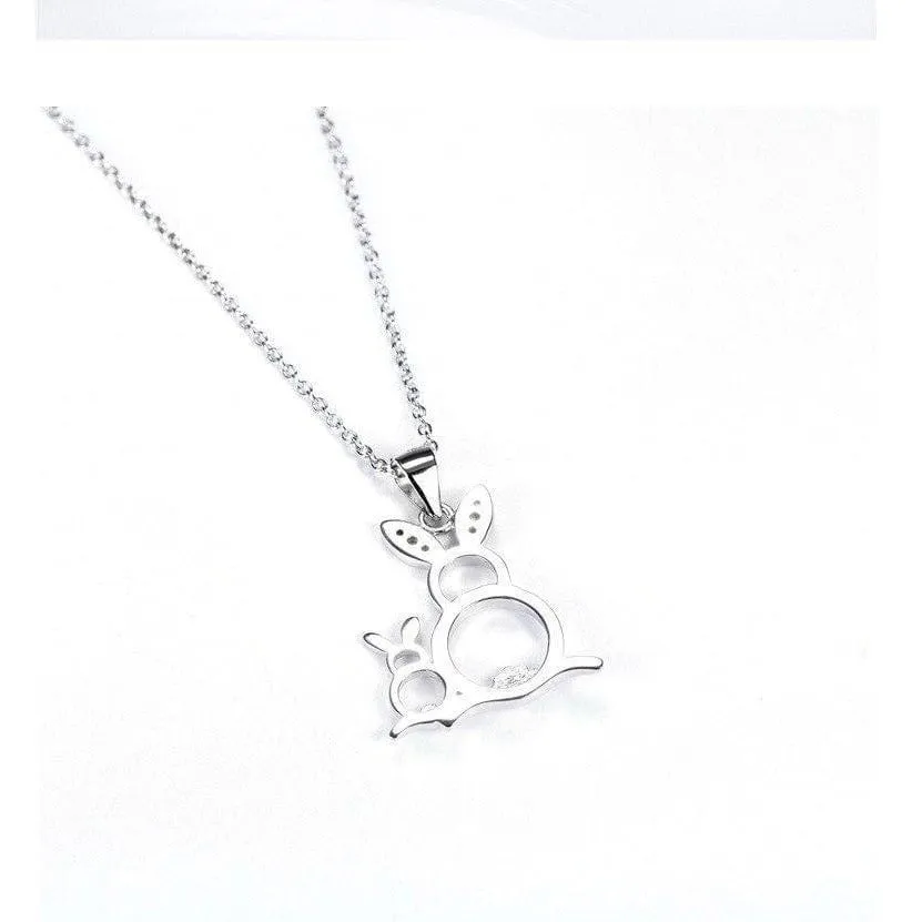 Sterling Silver Bunny Rabbit Necklace with Pair of CUTE Rabbits!