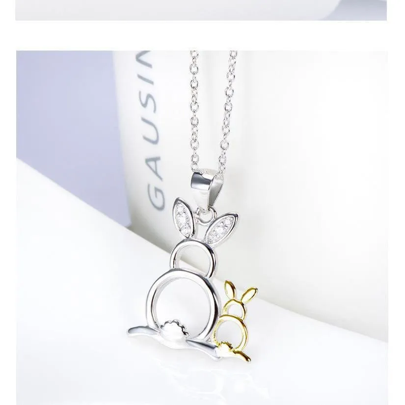 Sterling Silver Bunny Rabbit Necklace with Pair of CUTE Rabbits!