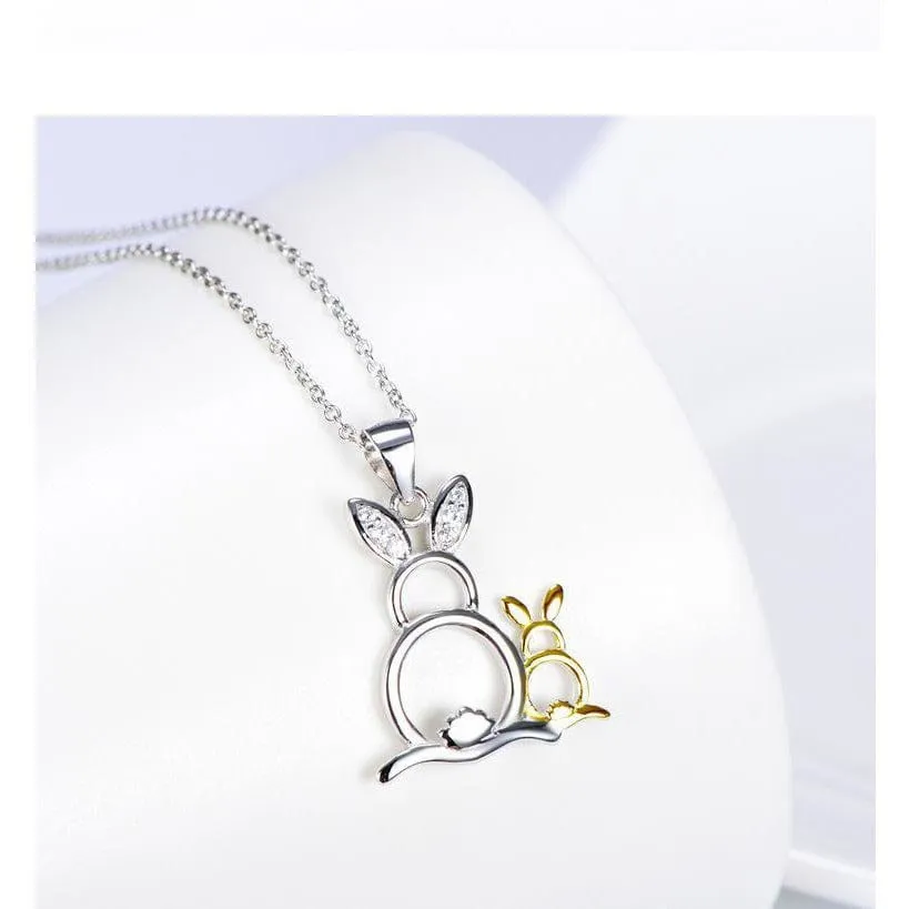 Sterling Silver Bunny Rabbit Necklace with Pair of CUTE Rabbits!