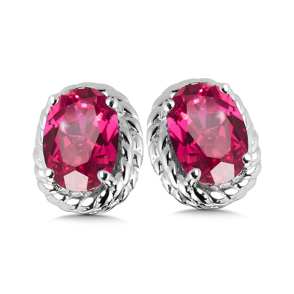 STERLING SILVER CREATED RUBY EARRING