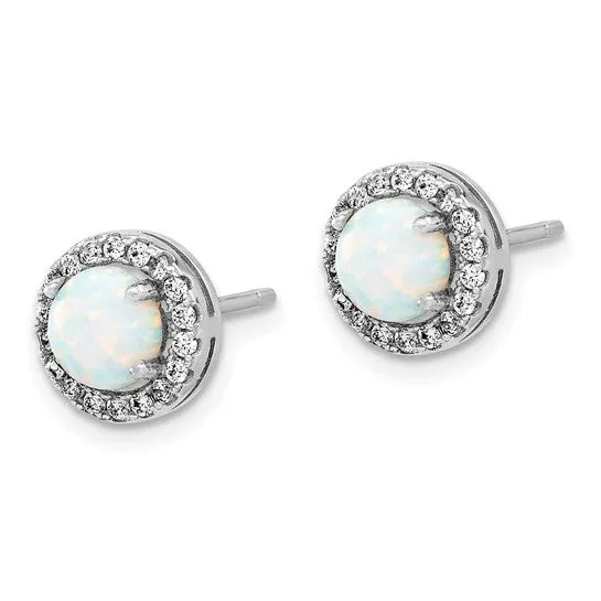 Sterling Silver CZ and Created Opal Halo Pendant and Earring Set