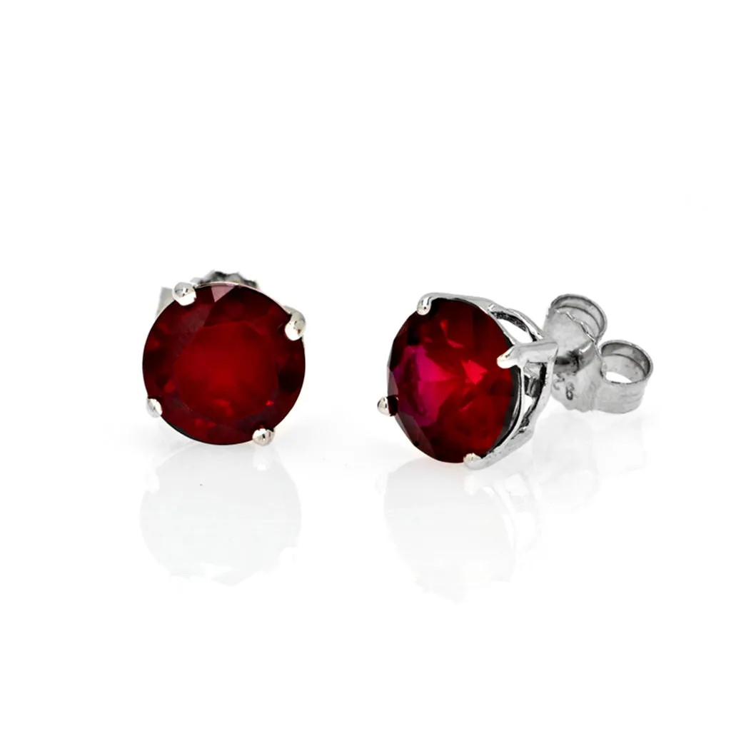 Sterling Silver CZ Ruby 4 CT Stud Earrings