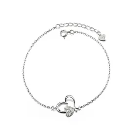 Sterling Silver Double Heart Anklet With Swarovski Crystals