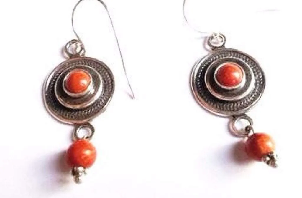 Sterling Silver Earrings for Woman. Delicate Filigree Cornelian / Eilat / Opals / Coral stones Israeli Jewelry Earrings.