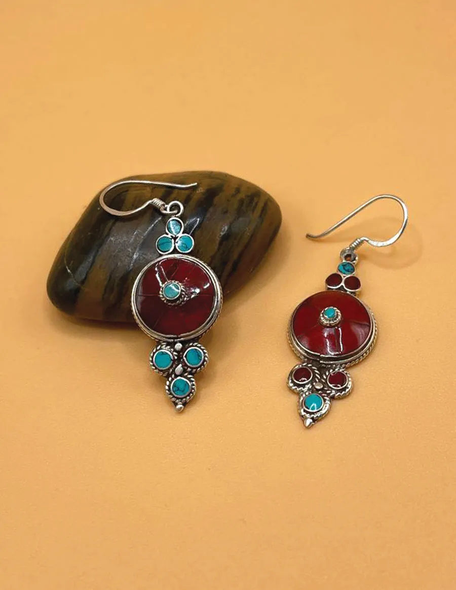 Sterling Silver Gemstone Tibetan Moon Earrings