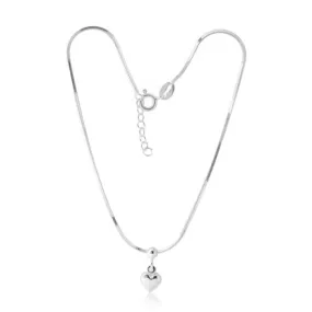 Sterling Silver Heart Charm 25cm Box Link Anklet