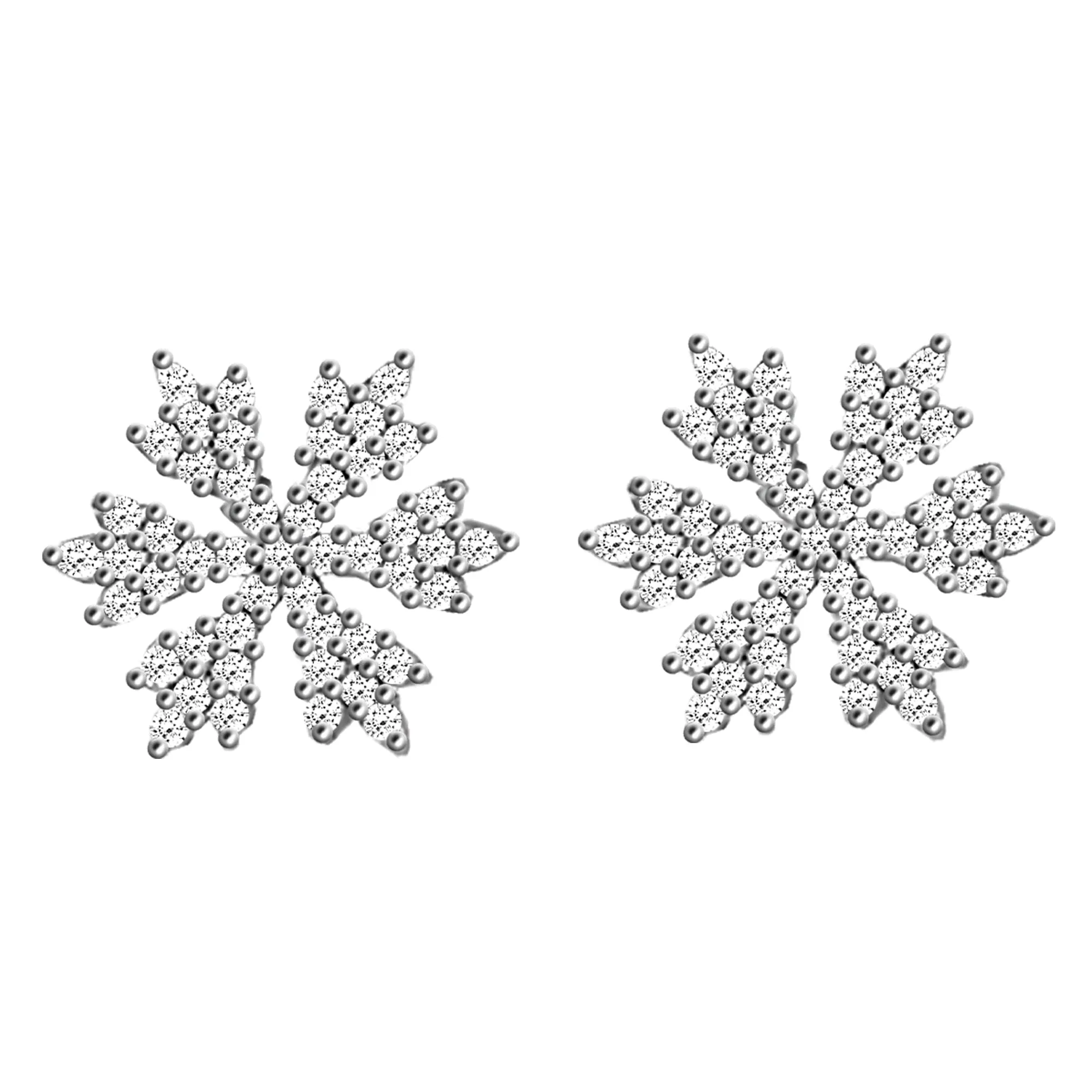 Sterling Silver Hypoallergenic Zirconia Stone Snowflake Stud Earrings