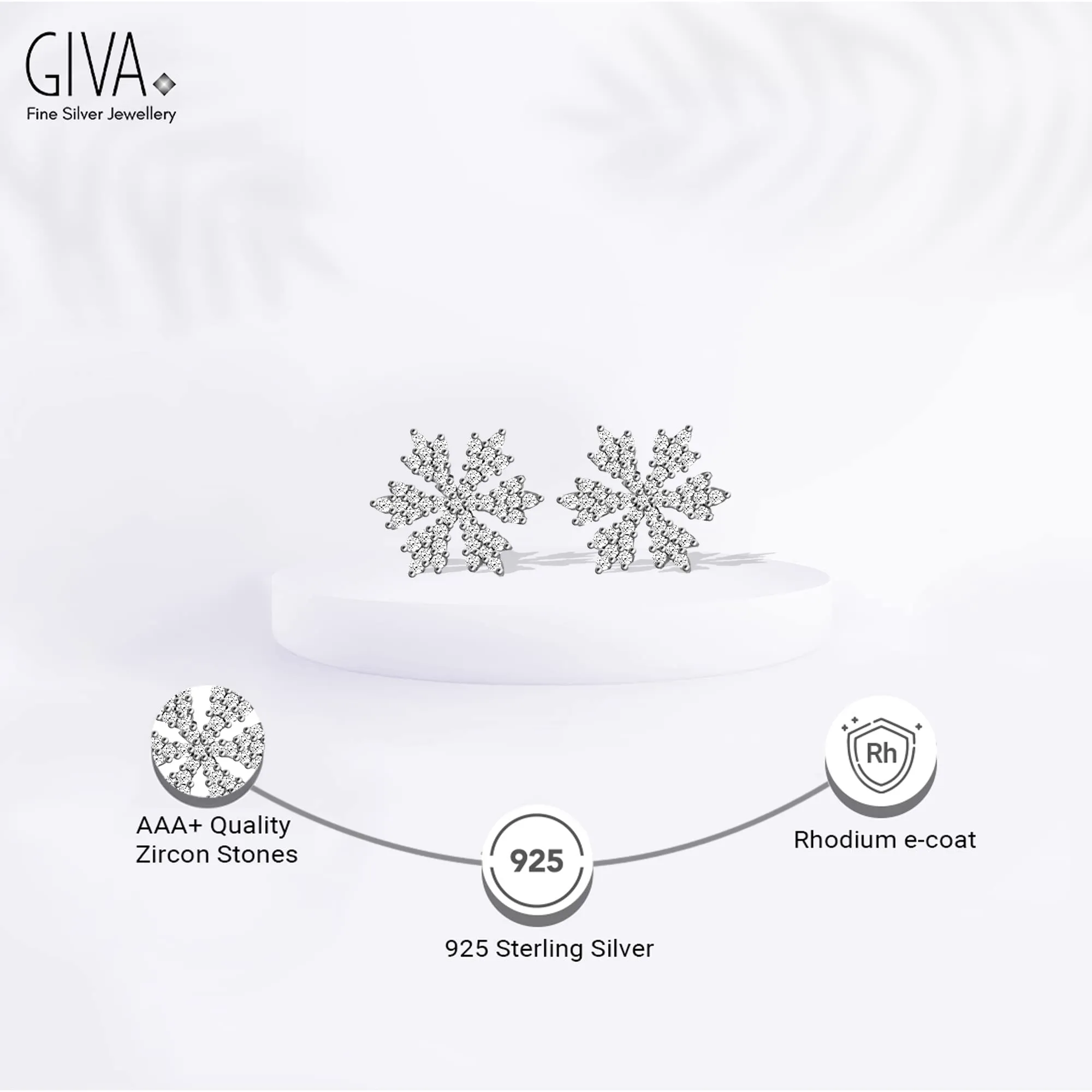 Sterling Silver Hypoallergenic Zirconia Stone Snowflake Stud Earrings