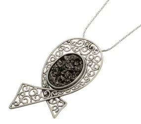 Sterling silver Necklace set a Druze Pendant stone  Designer Israeli jewelry