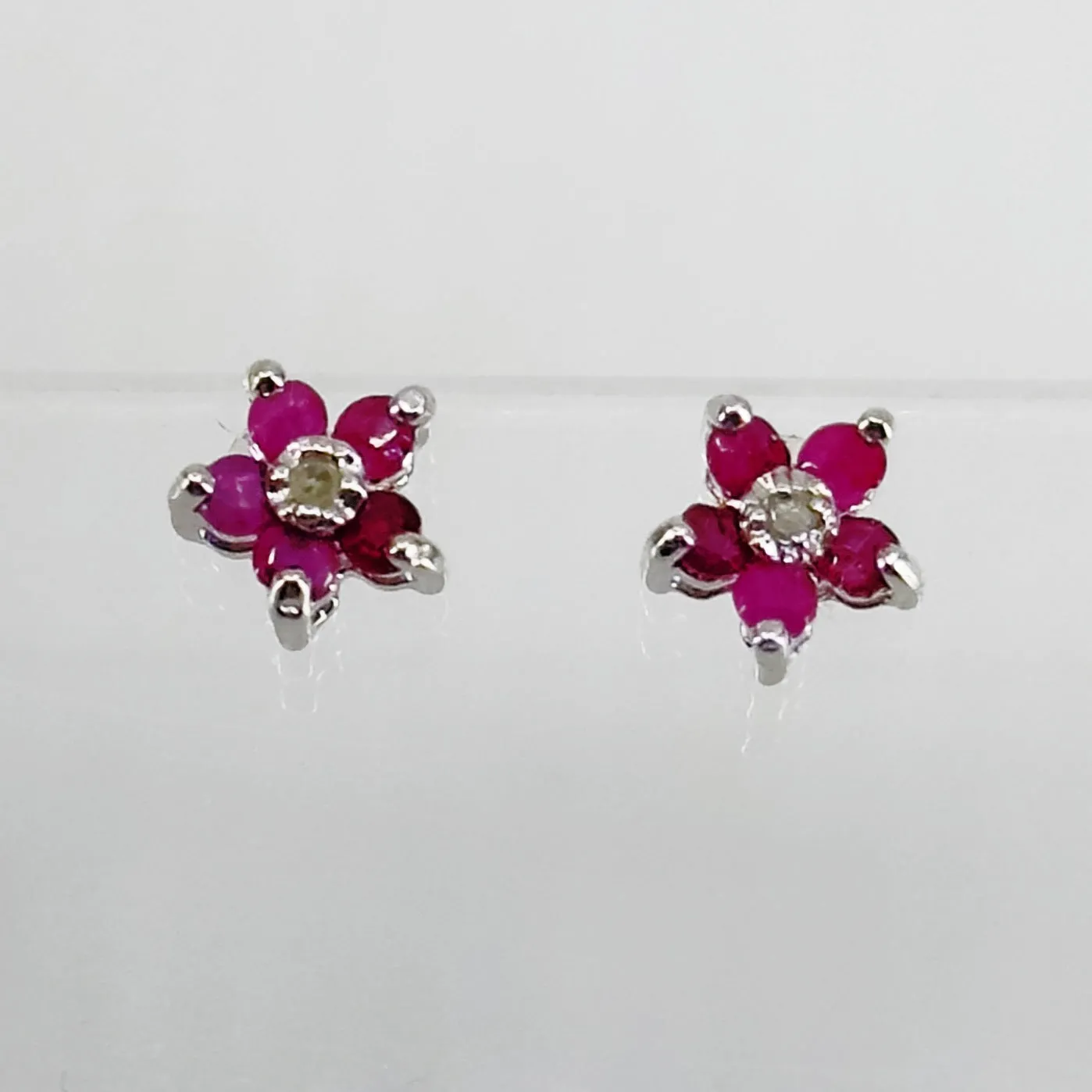 Sterling silver Ruby & diamond stud earrings