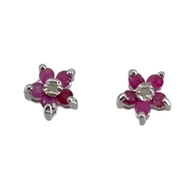 Sterling silver Ruby & diamond stud earrings