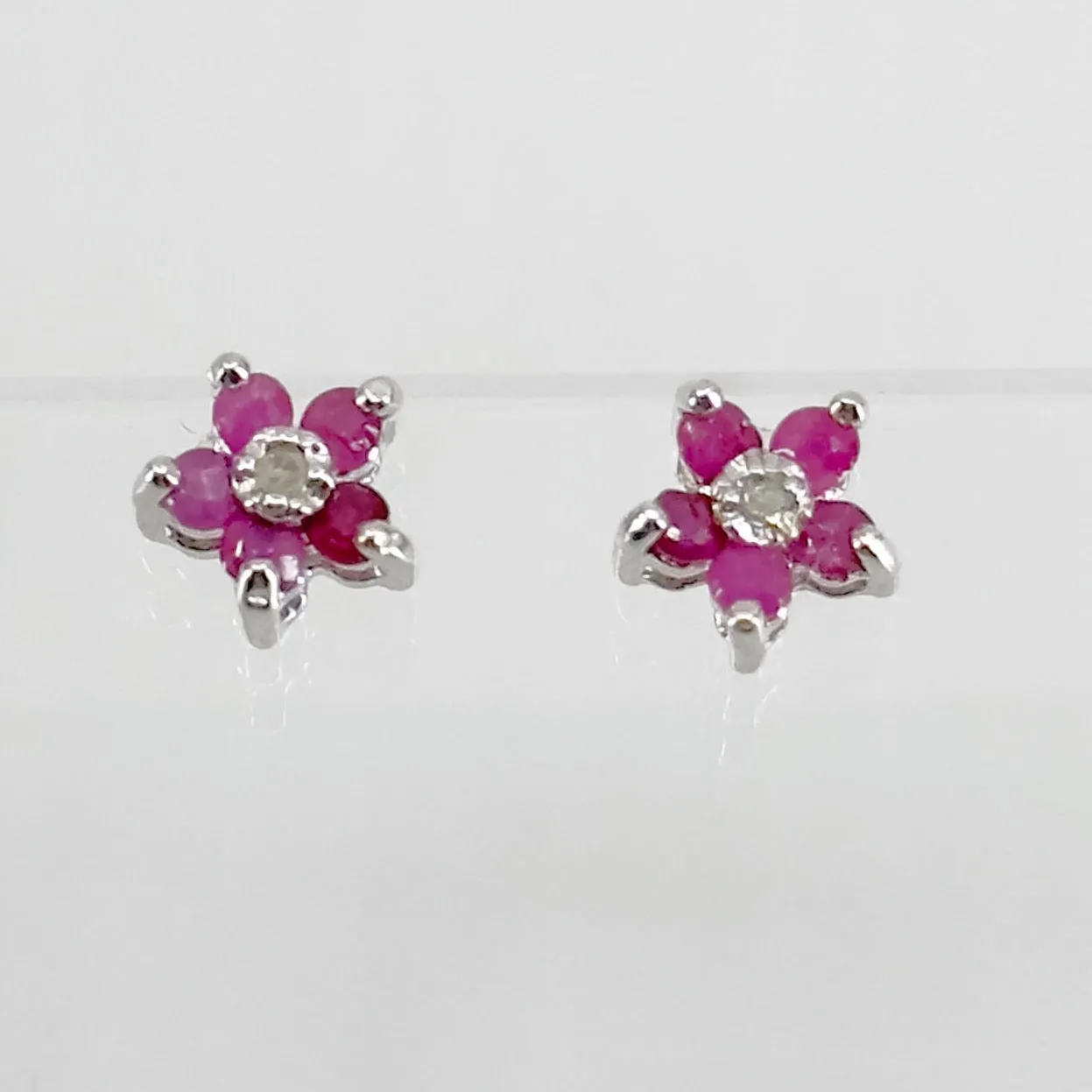 Sterling silver Ruby & diamond stud earrings