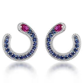 Sterling silver simulated sapphire & ruby earrings