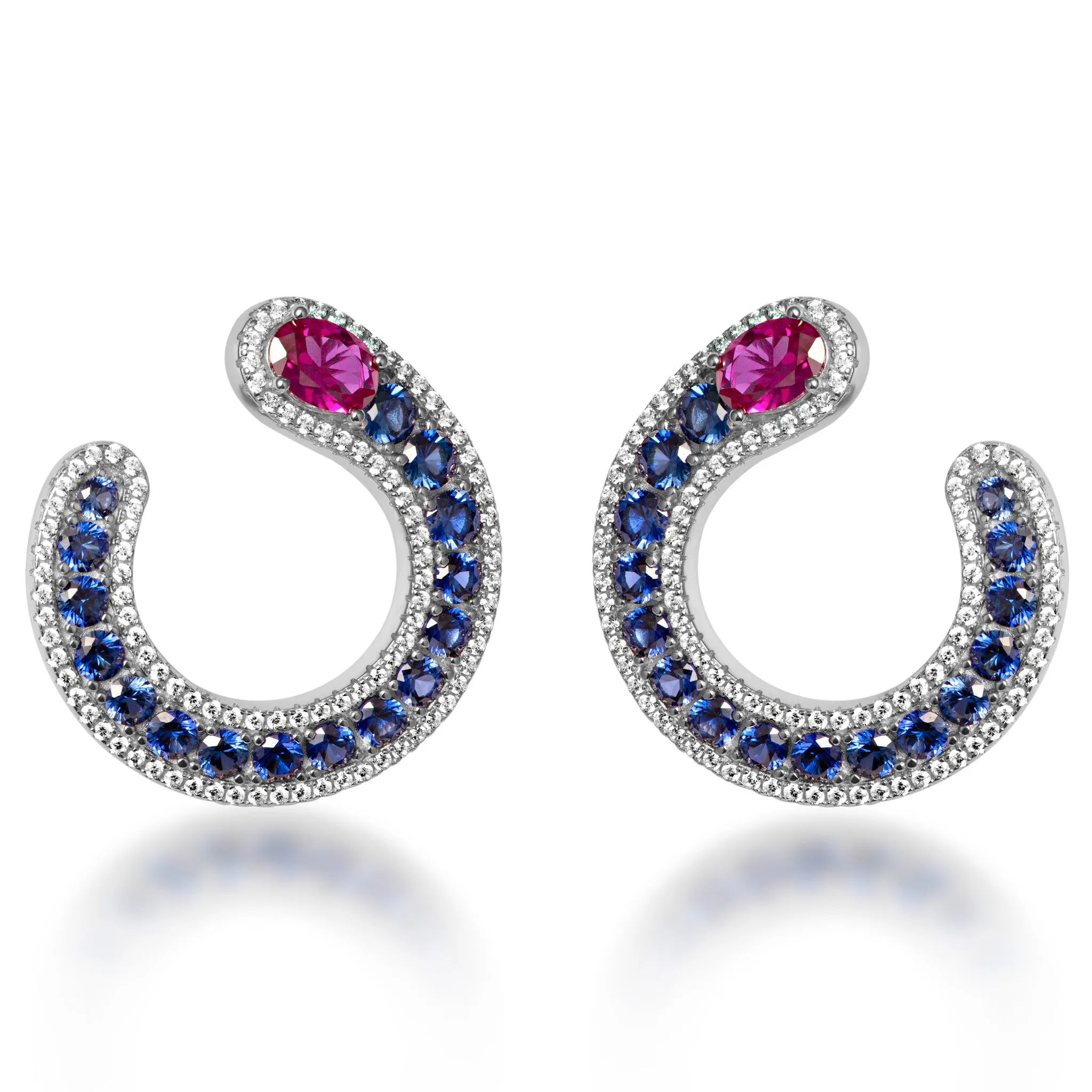 Sterling silver simulated sapphire & ruby earrings