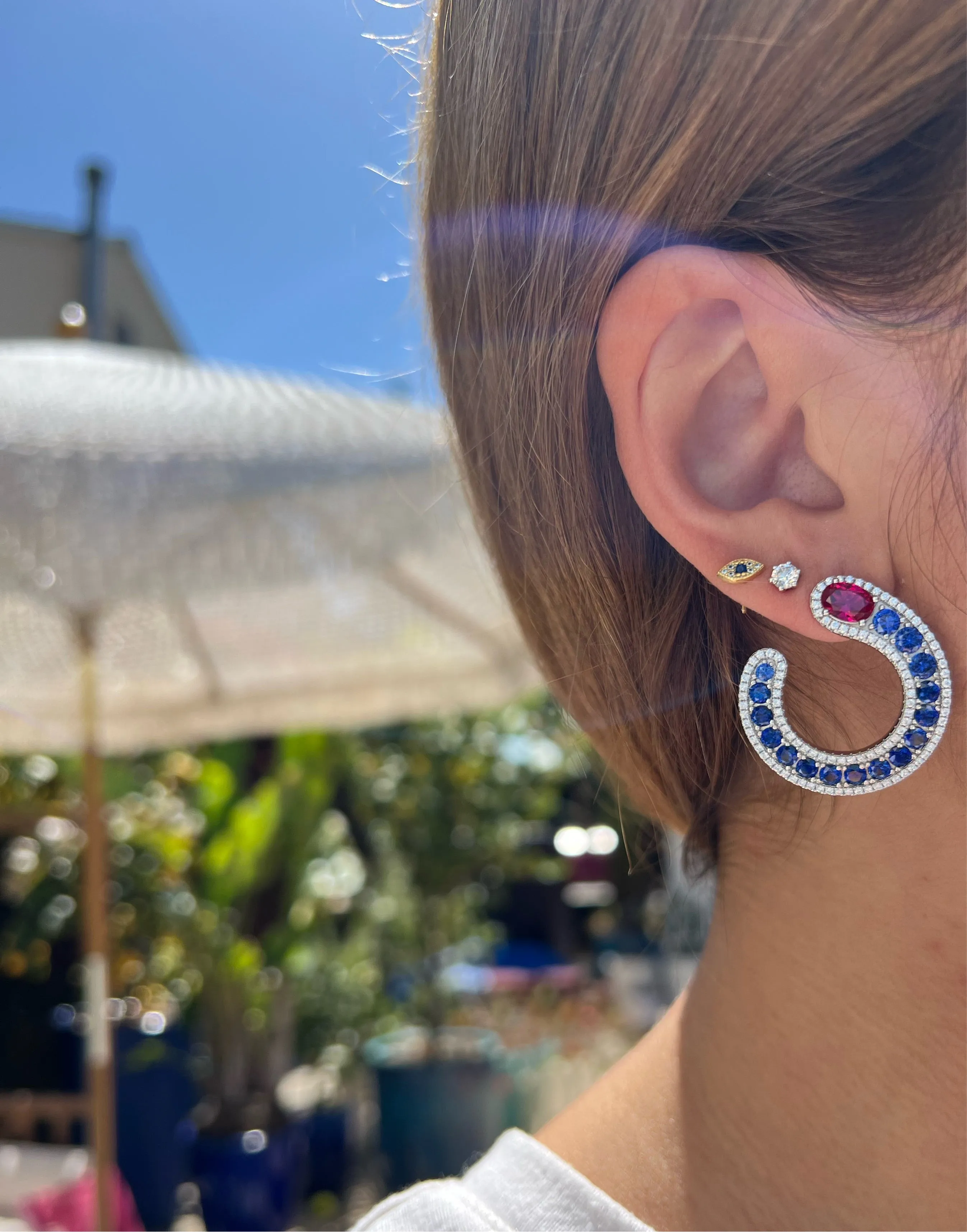 Sterling silver simulated sapphire & ruby earrings