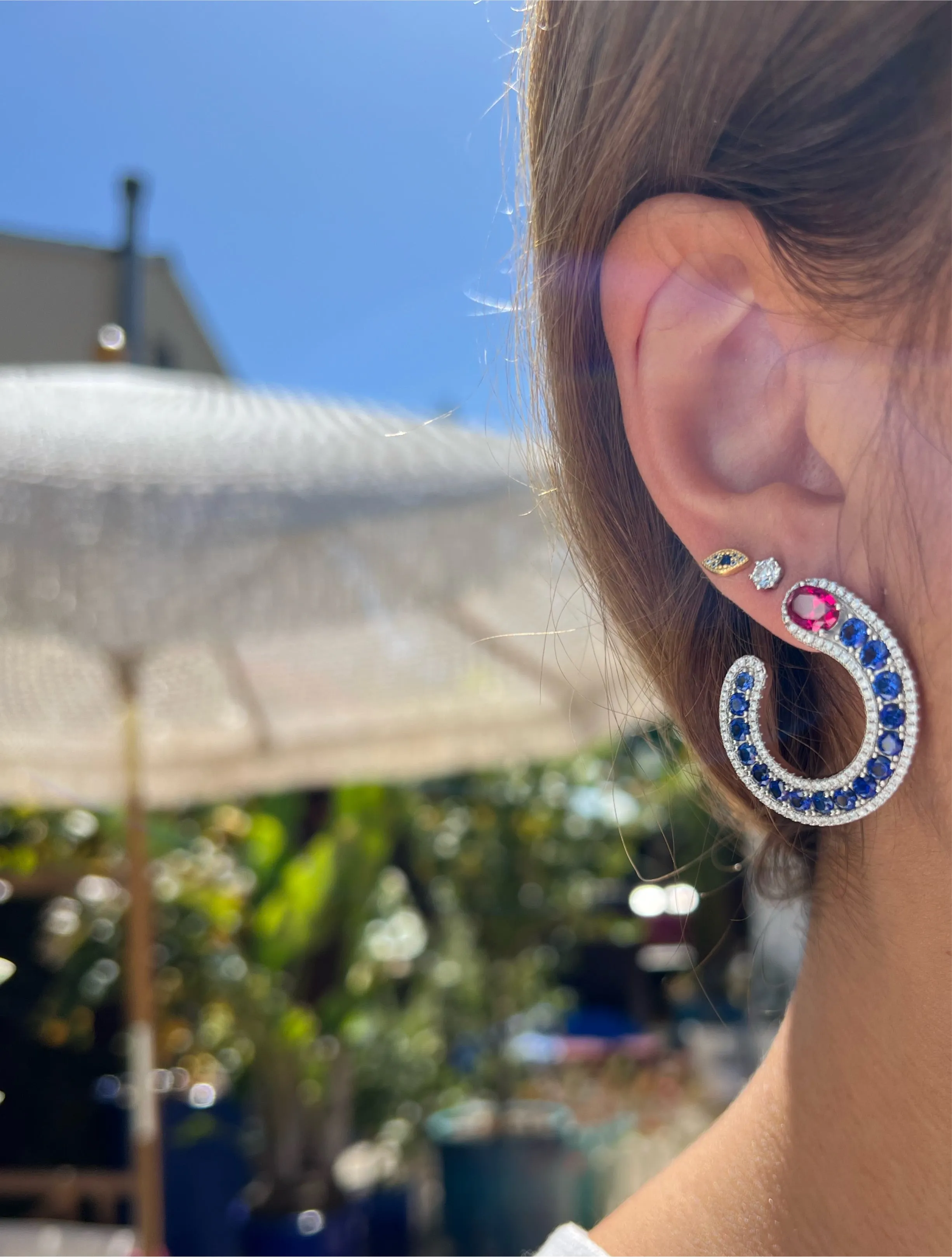 Sterling silver simulated sapphire & ruby earrings