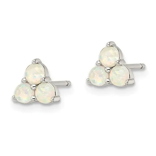 Sterling Silver Triple White Created Opal Cluster Post Earrings