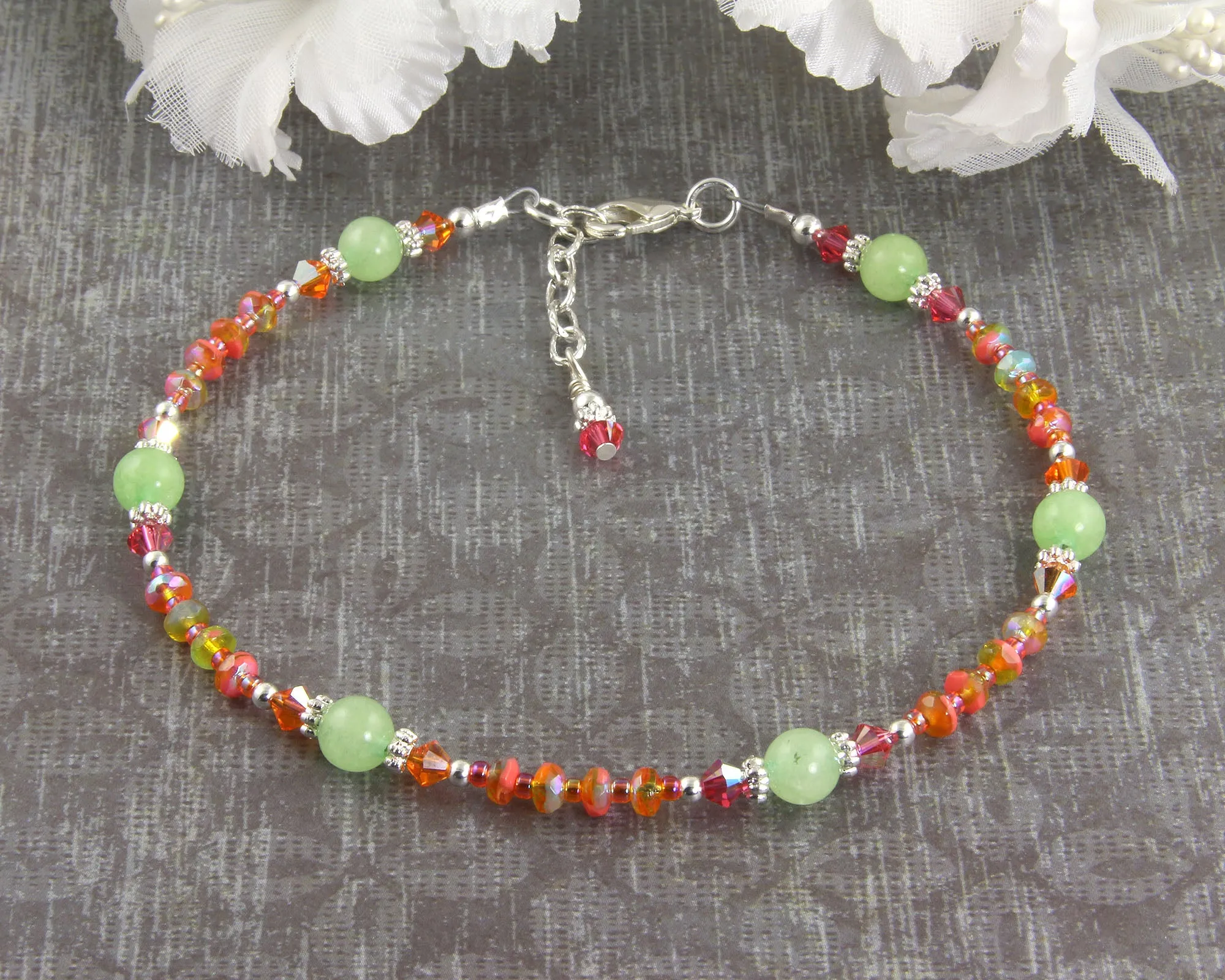 Summer Orange Crystal Silver-Plated Anklet