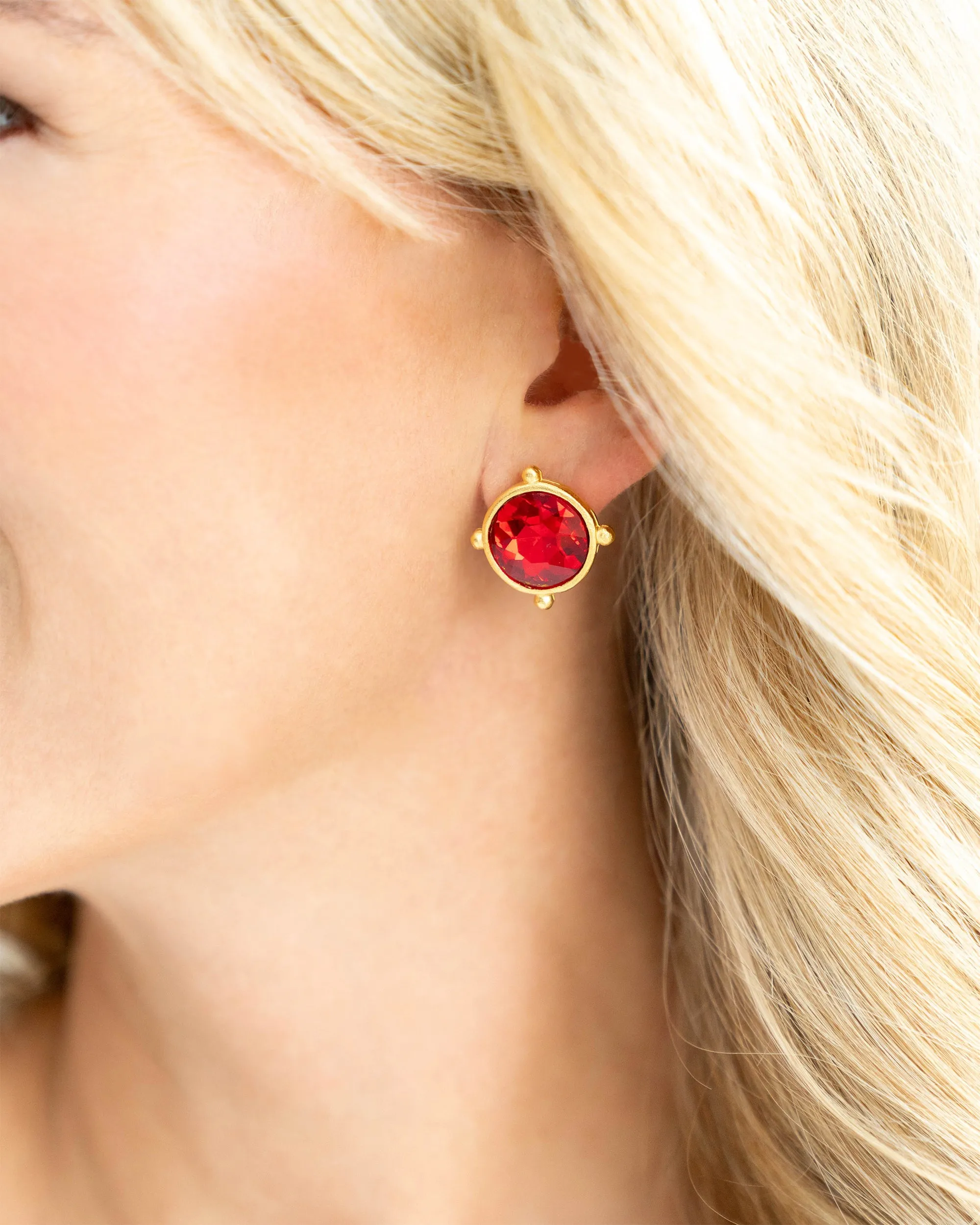 Susan Shaw Coupe Studs - Ruby Red