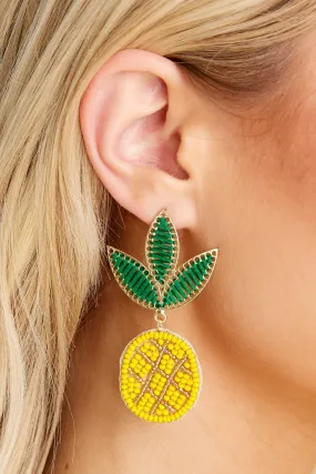 Sweet To The Core Yellow Beaded Earrings