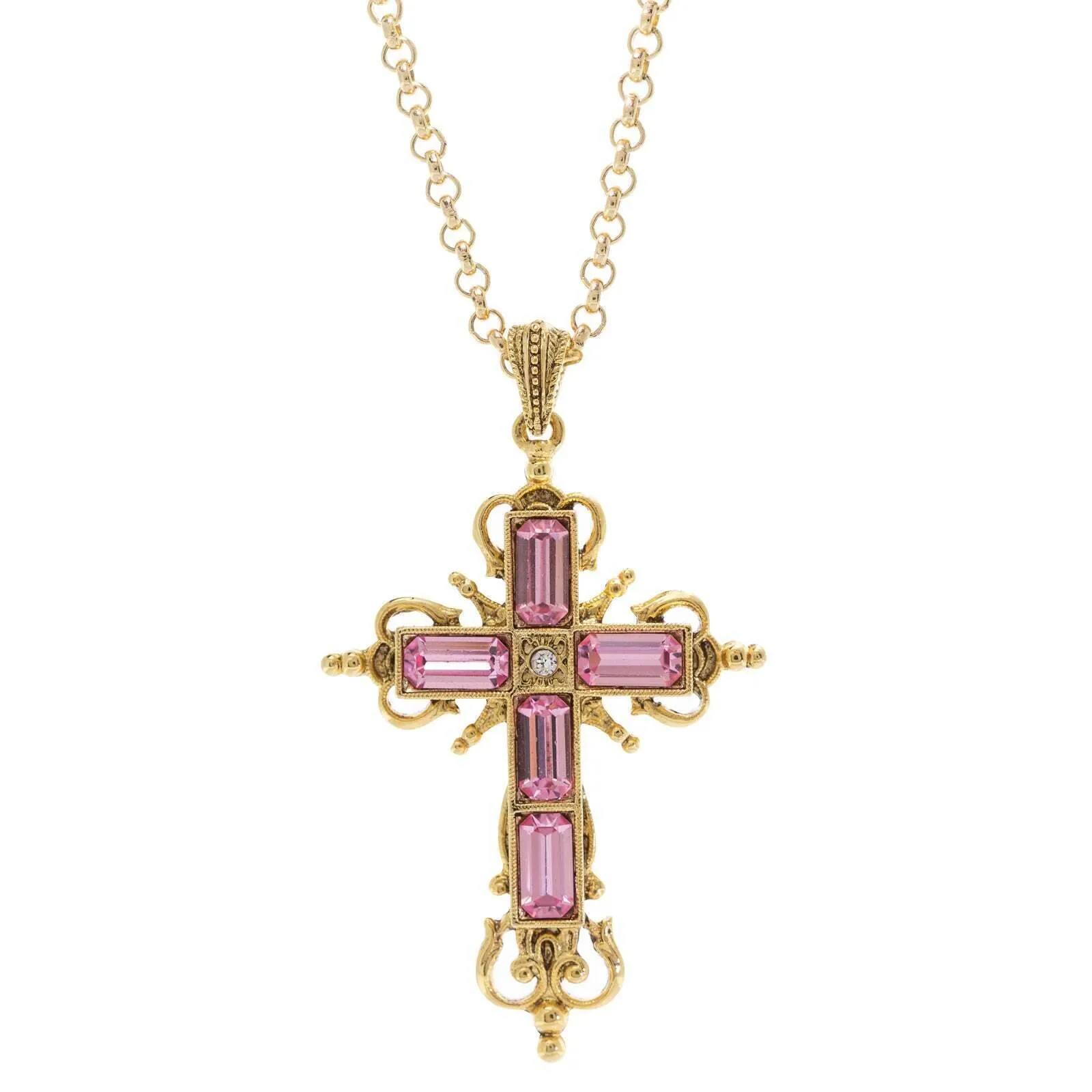 Symbols Of Faith Cavlariae Crystal Cross Pendant Necklace 18"   3" Extender