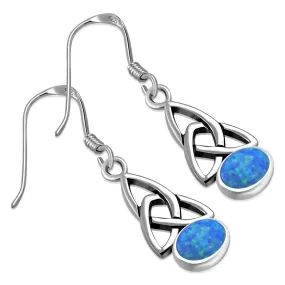 Synthetic Blue Opal Trinity Knot Silver Earrings