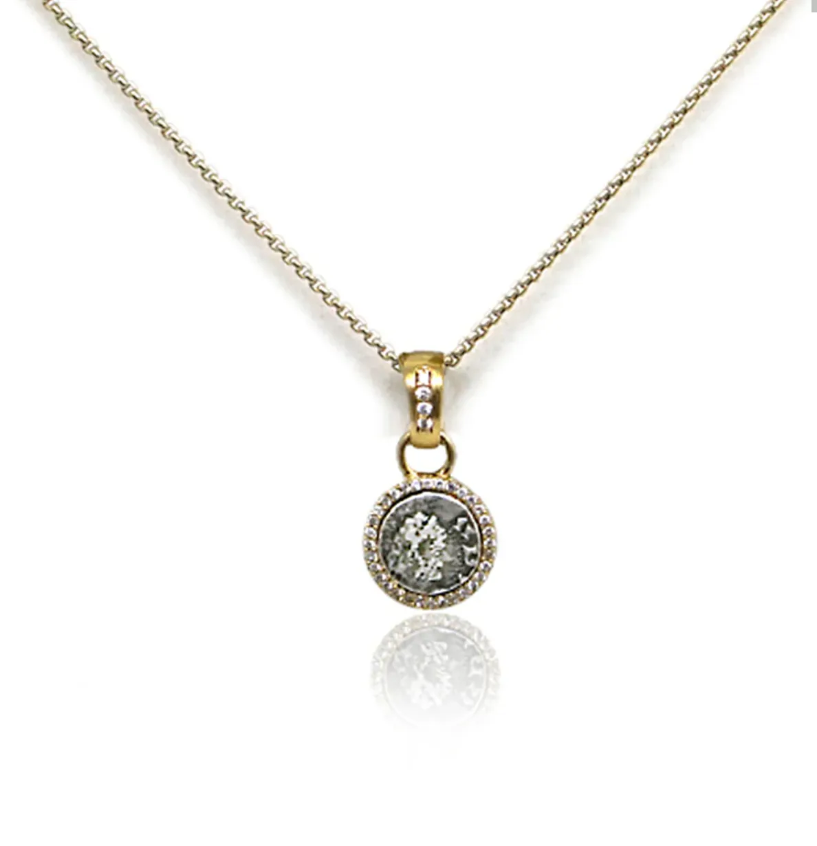 Tat2 Gold Pavia Coin & Pave Frame Necklace