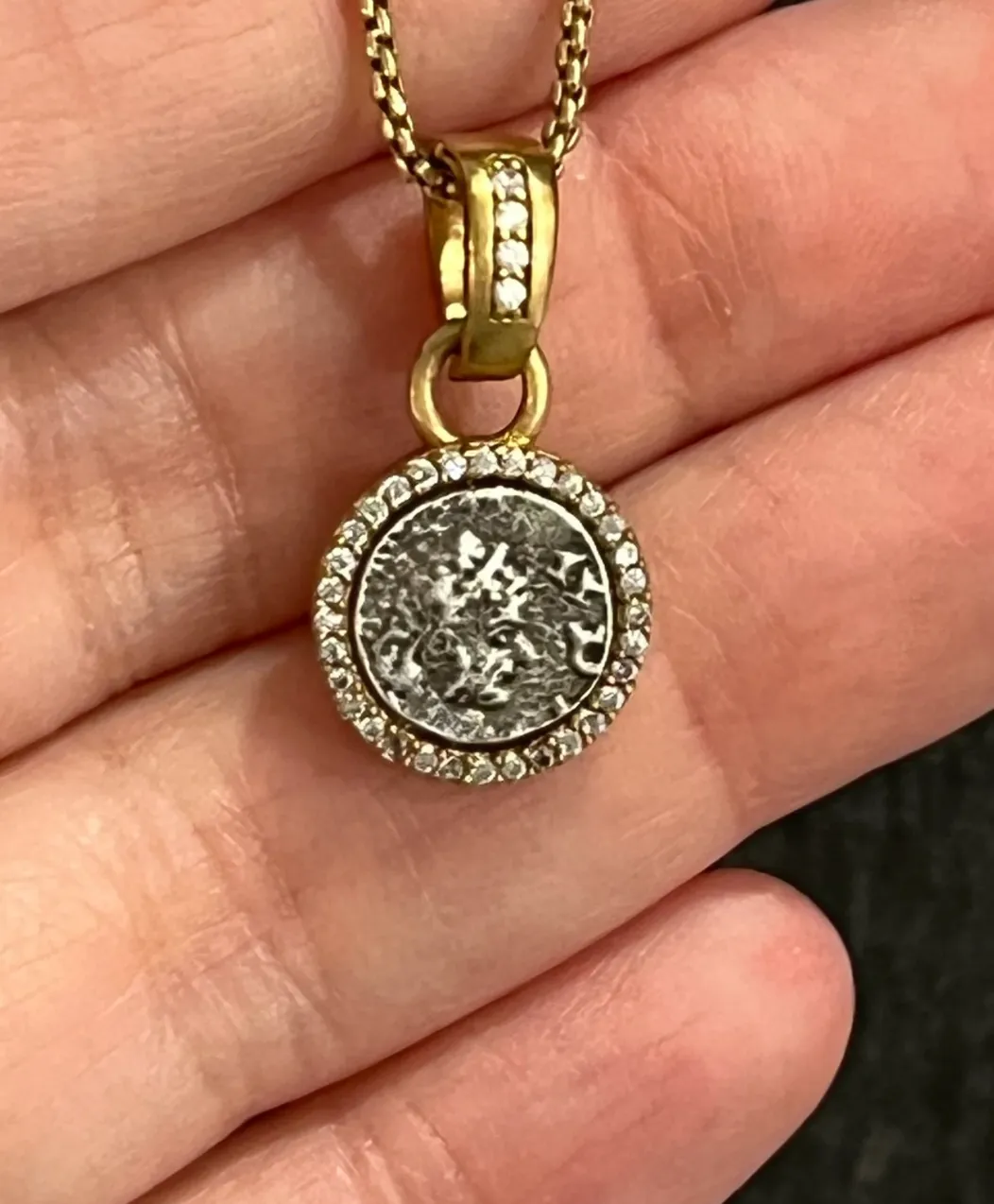 Tat2 Gold Pavia Coin & Pave Frame Necklace