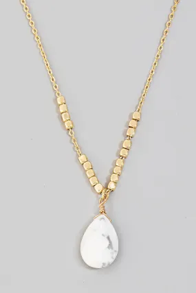 Teardrop & Bead White Marble Pendant Necklace