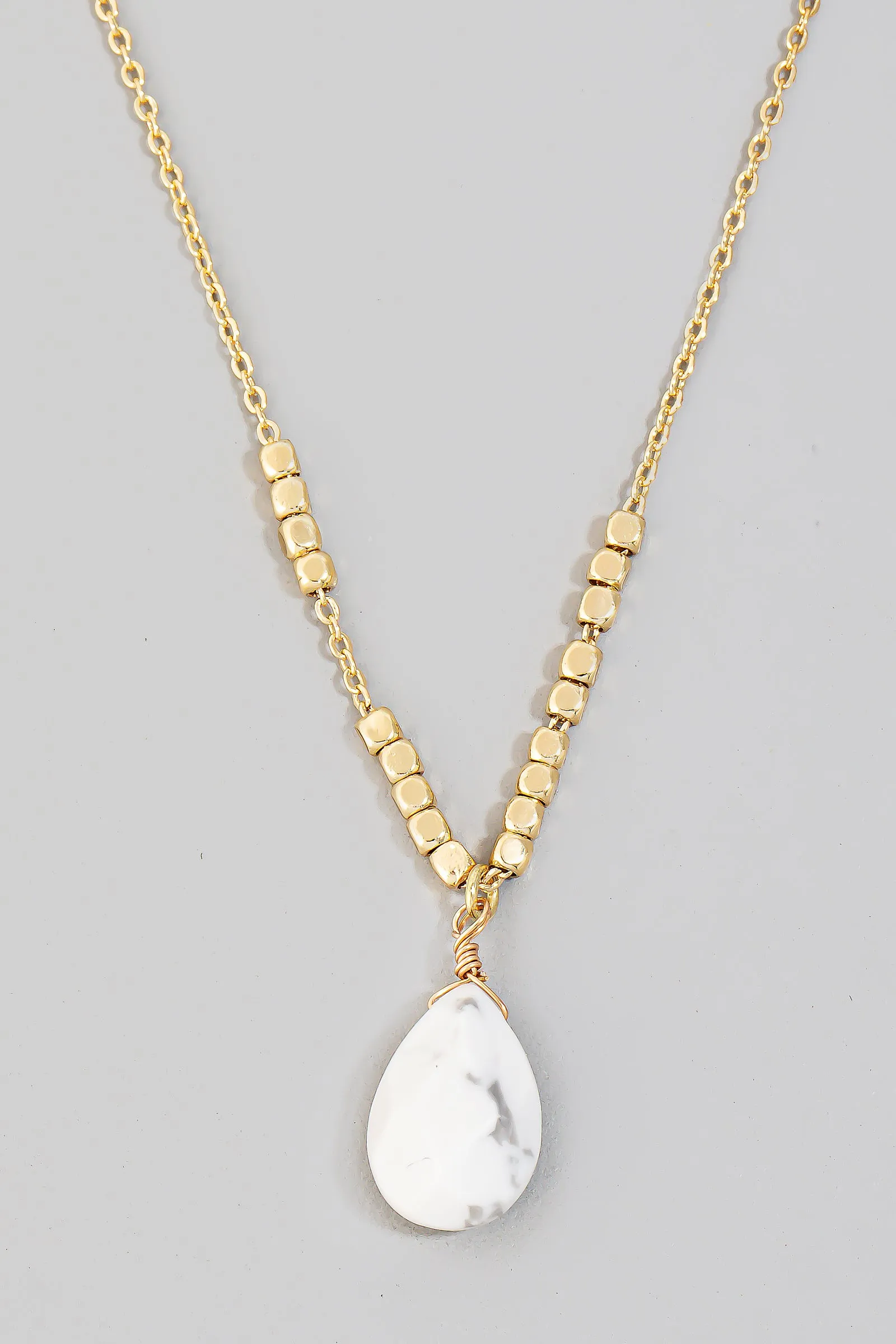 Teardrop & Bead White Marble Pendant Necklace