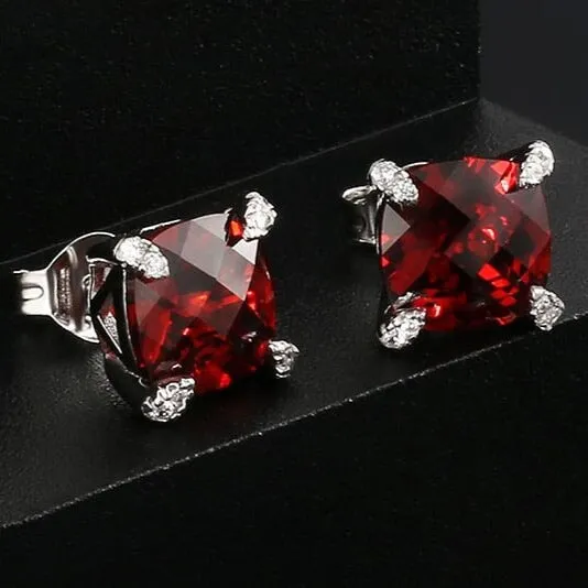 The Passion II® - 925 Sterling Silver Red Ruby Diamond Stud Earrings for Men