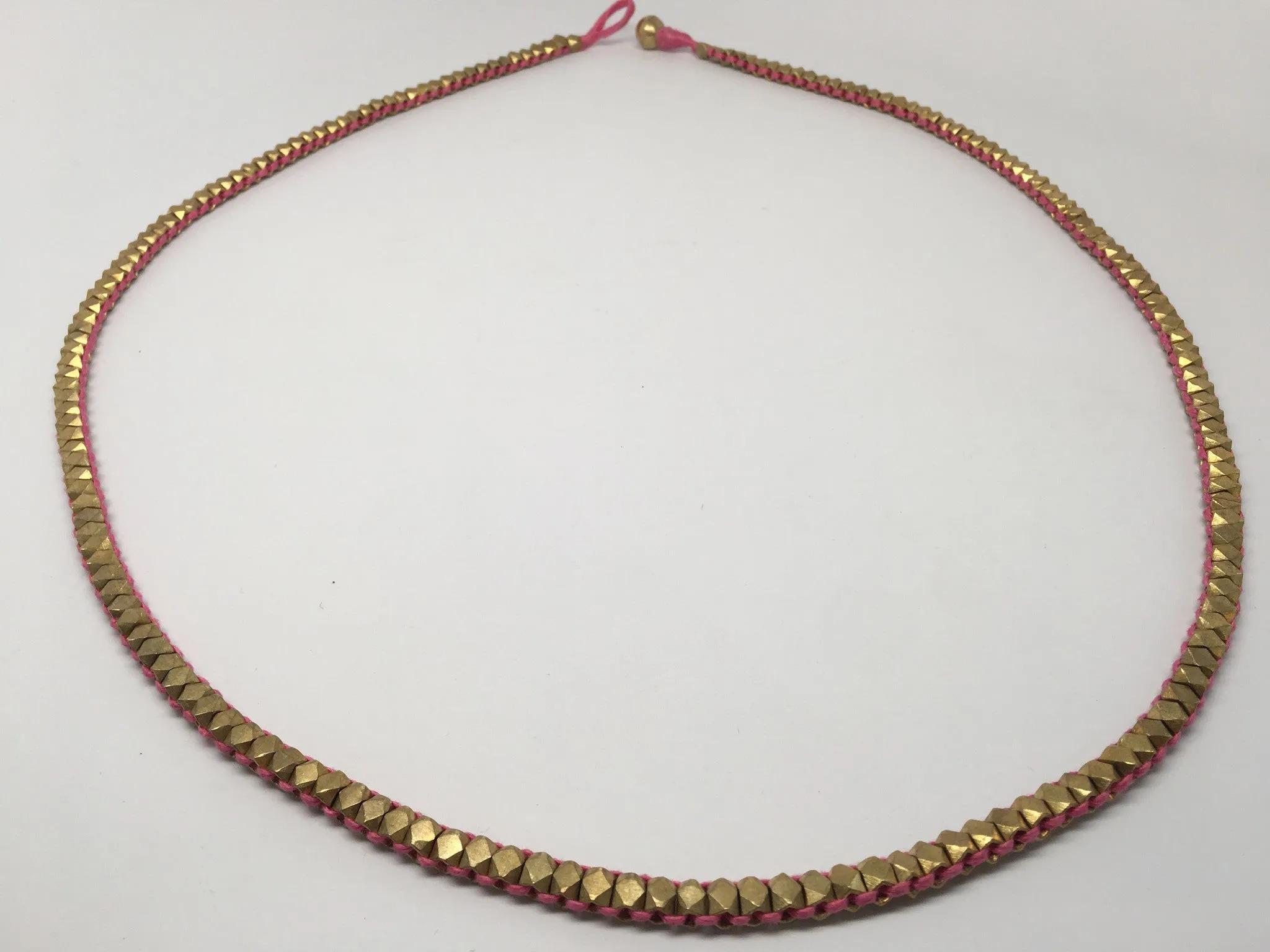 Thick Brass Necklace with Colored Lace