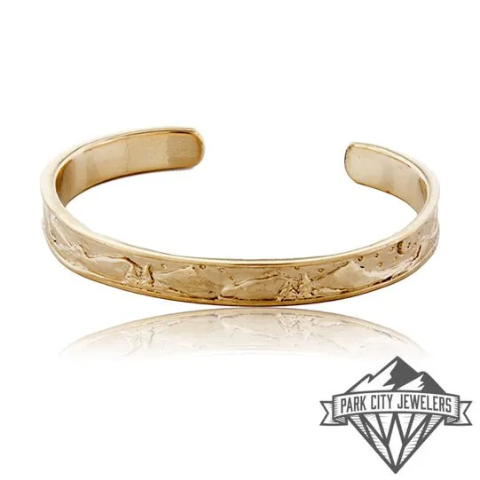 Thick Mountain Scene with Trees, Stars, and Moon Cuff Bracelet