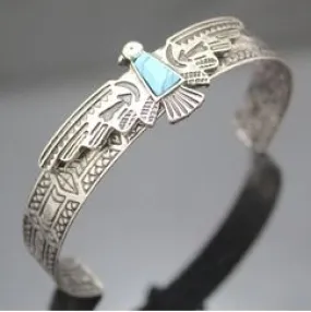 Thunderbird Cuff Bracelet Burnished Silver Tone With Turquoise Stone Native American Totem Firebird Also Available In Antique Gold