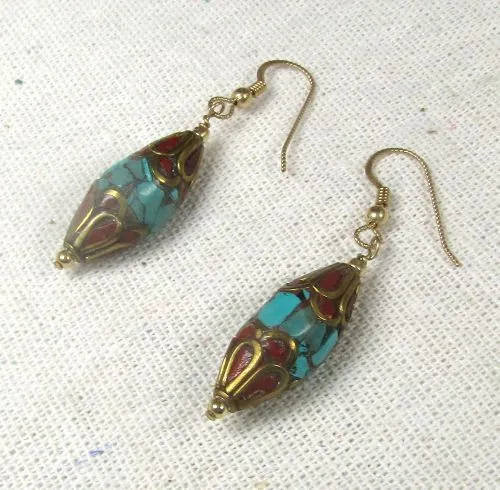 Tibetan Turquoise Bead Drop Earrings