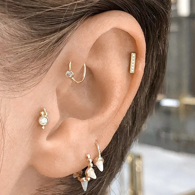 Triple Short Opal Spike Granulated Clicker Earring by Maria Tash in Gold